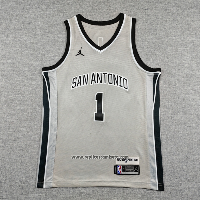Camiseta Nino San Antonio Spurs Victor Wembanyama NO 1 Statement 2025-26 Gris